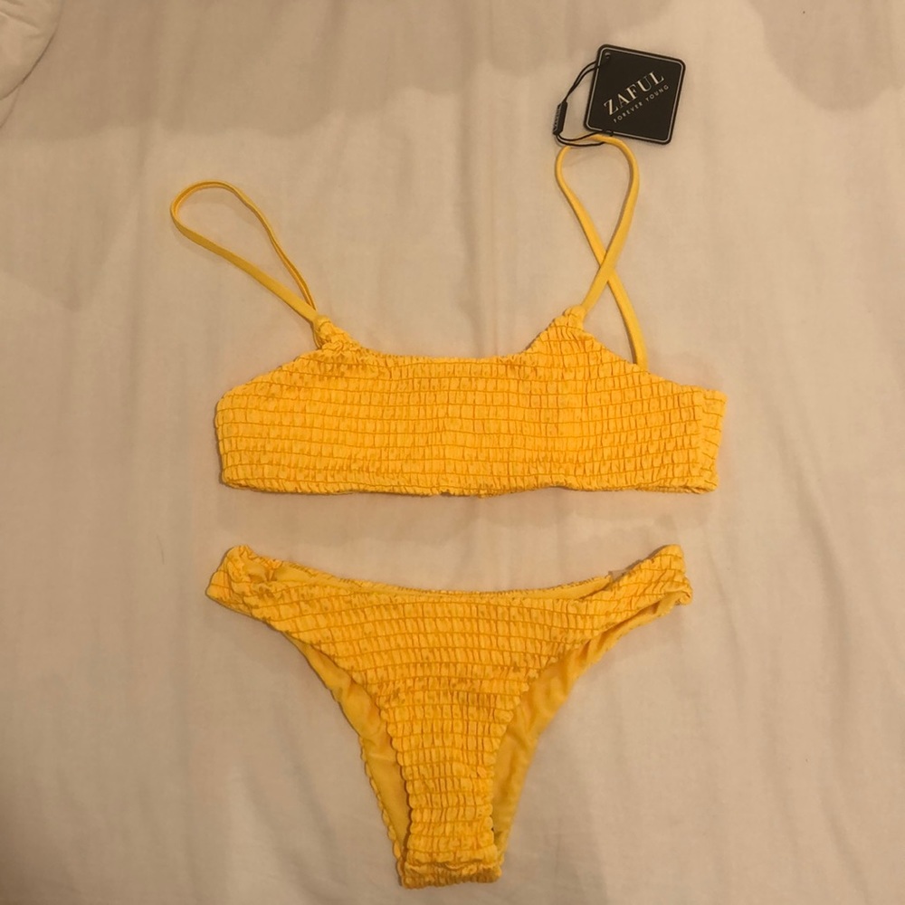yellow rouched bikini set
